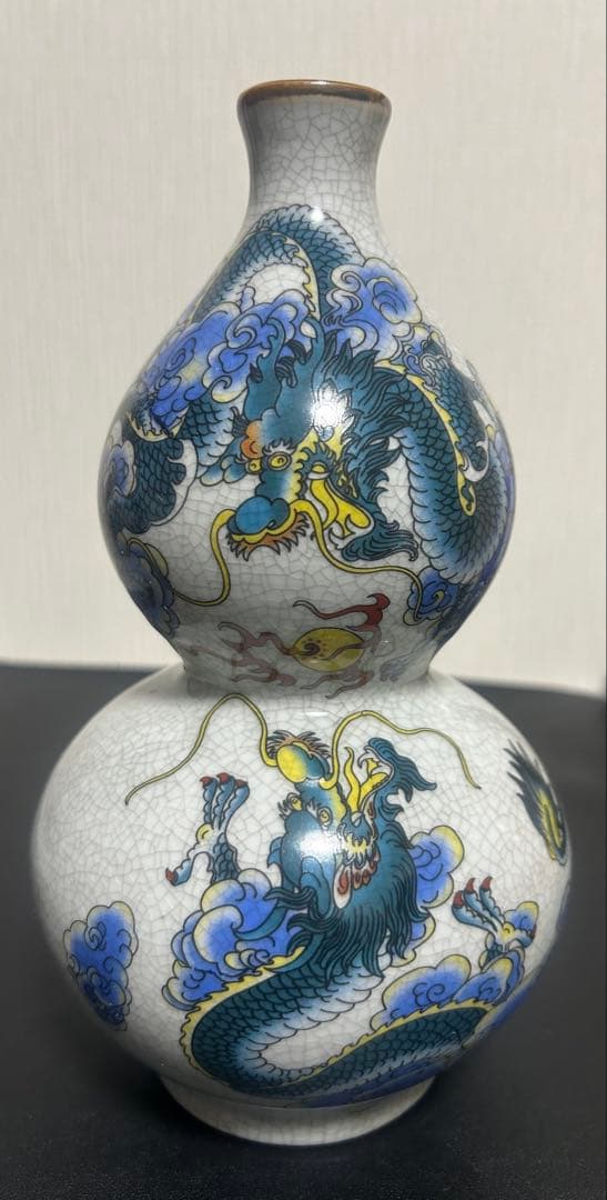 彩龍戏珠図花瓶　在銘、風水、縁起物、旧家蔵出し、骨董品、古美術、お守り 彩龍戏珠図花瓶 在銘、風水、縁起物、旧家蔵出し、骨董品、古美術、
