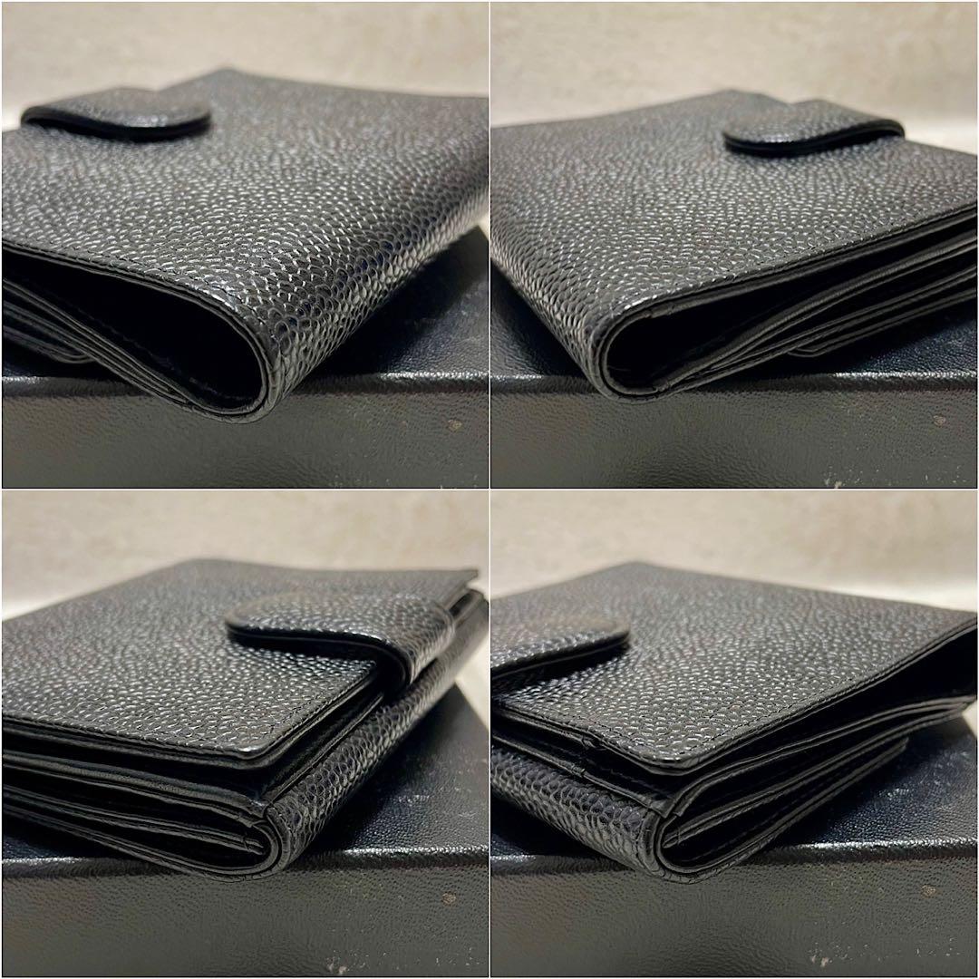 箱付き CHANEL シャネル ココマーク キャビアスキン コンパクトウォレット