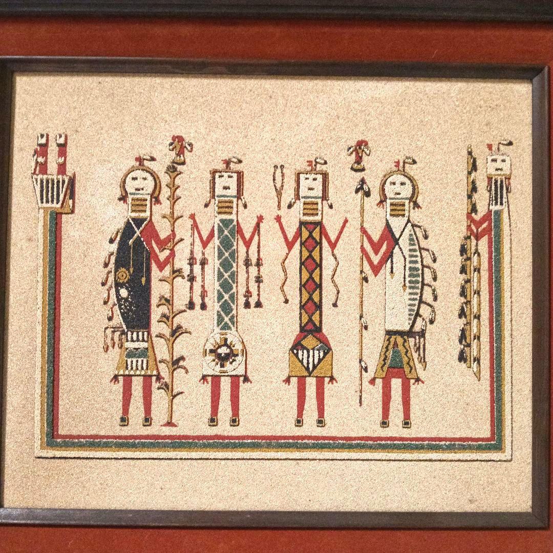 ネイティブアメリカン ナバホ族 木製フレーム 文化的装飾品 砂絵 サンドアート