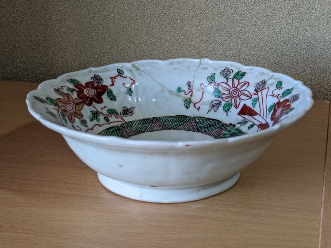 ♦江戸時代 古九谷 希少レア物 珍物 古陶磁 古伊万里 生掛け焼成 輪花皿骨董品