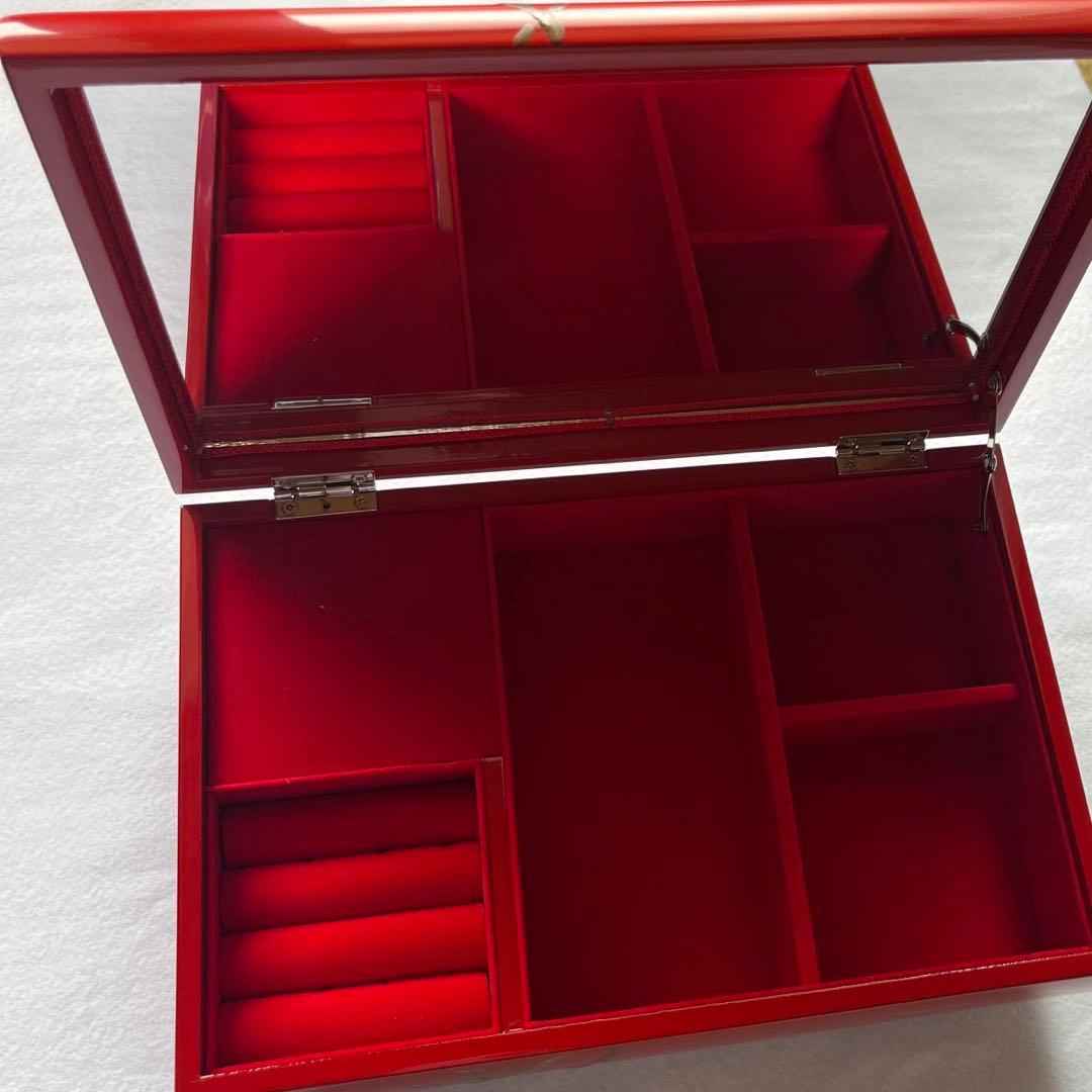 琉球漆器　アクセサリー箱　宝箱　オルゴール　安里屋ユンタ　箱付き　赤　鏡