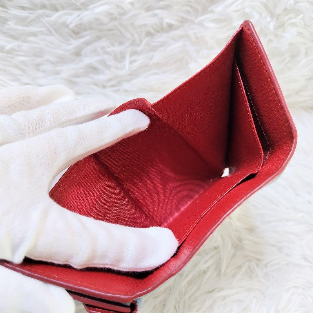 レア美品✨ミュウミュウ◇ラブレター三つ折り財布　マドラスレザーゴールド金具水色