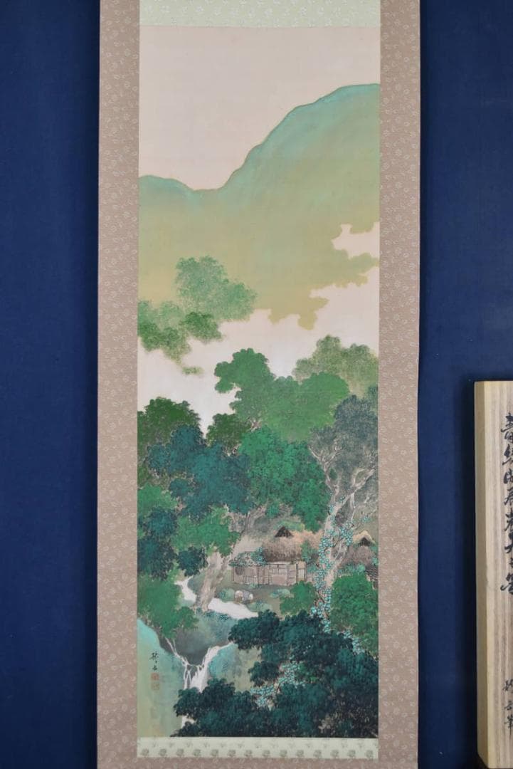 真作】龍岳/青緑閑居農夫之図/掛軸/名家伝来/AA-913