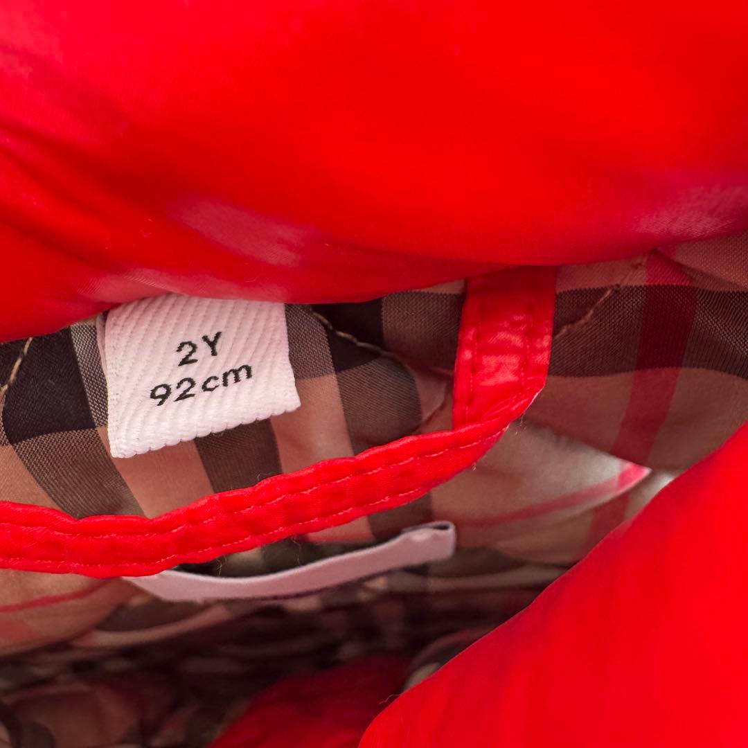 極美品 バーバリー キッズ ダウンベスト 92 赤 フード キッズ