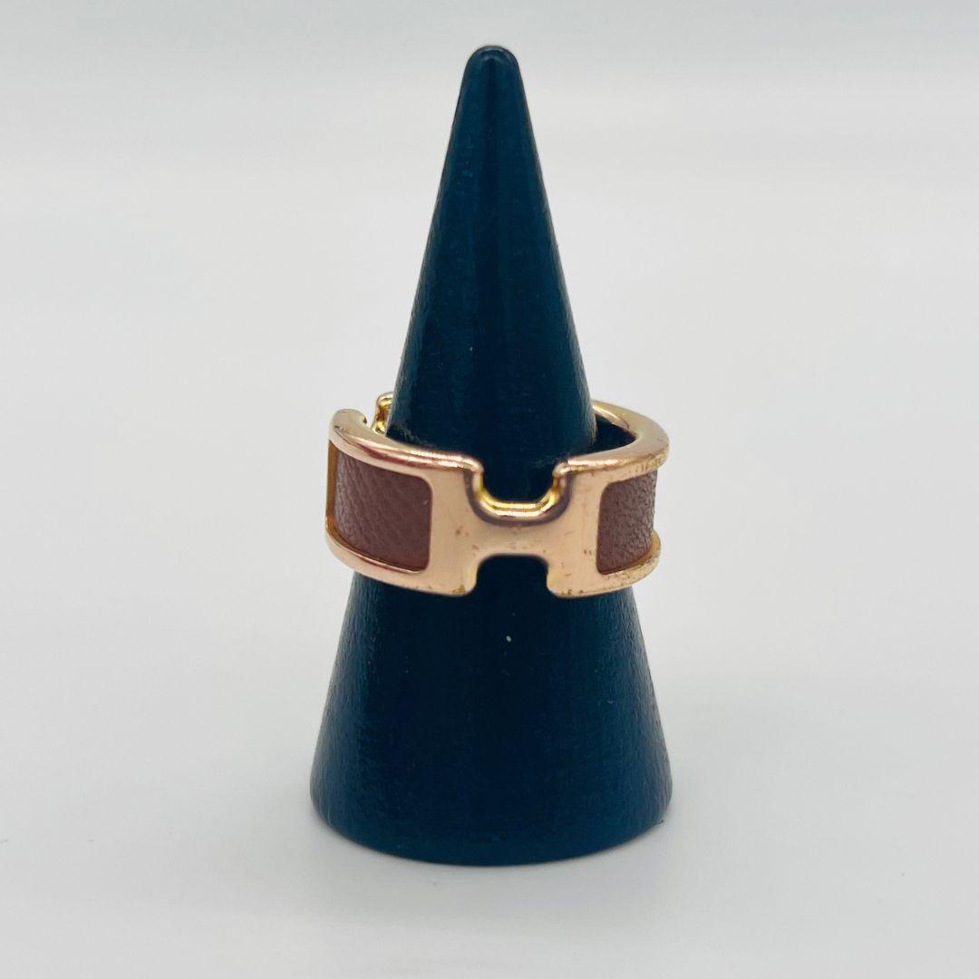 エルメス オランプ　Mサイズ　リング　指輪　ゴールド メタル レザー　14号