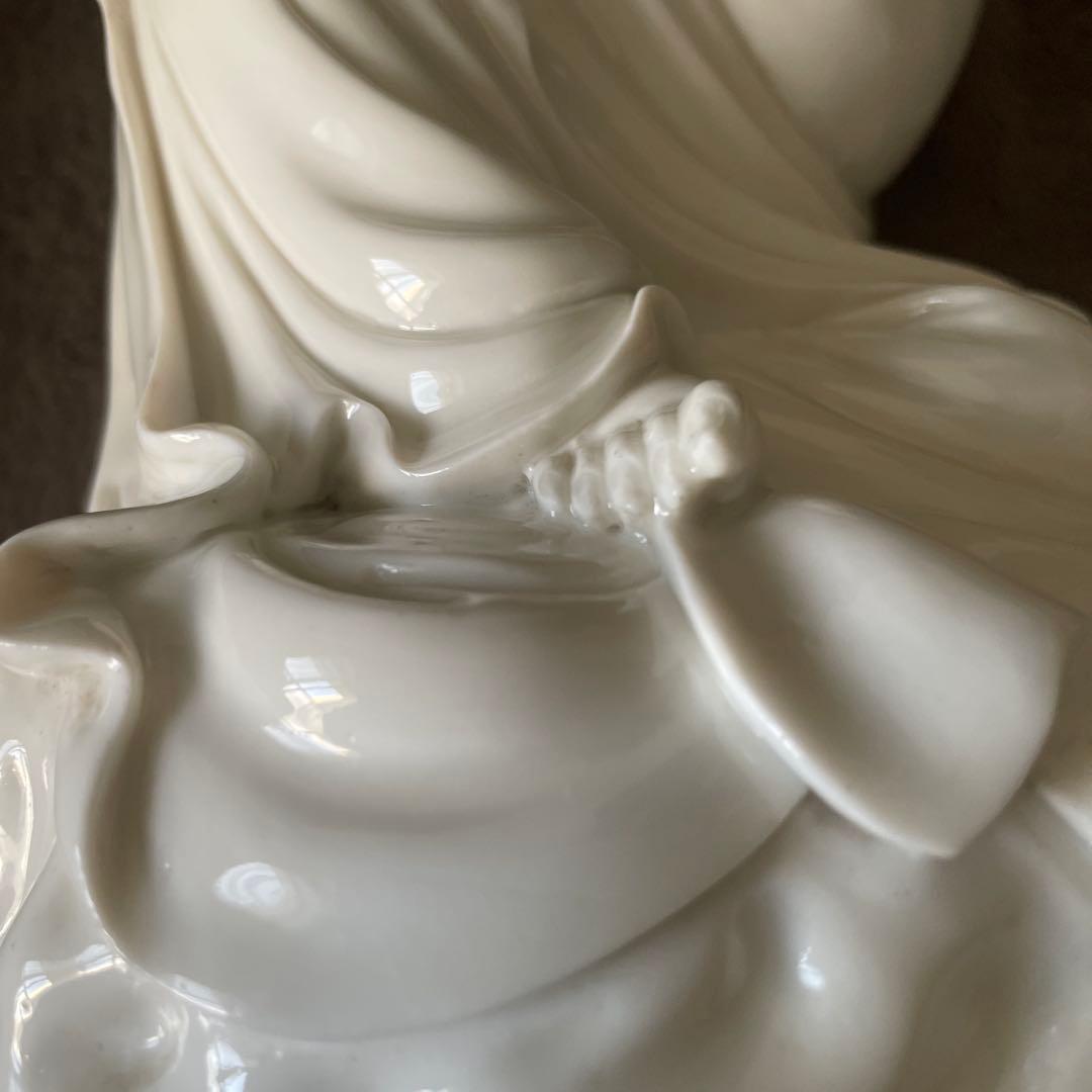 徳化窯白磁 細工彫り『白磁観音様』 仏教美術 高さ26cm ★時代物