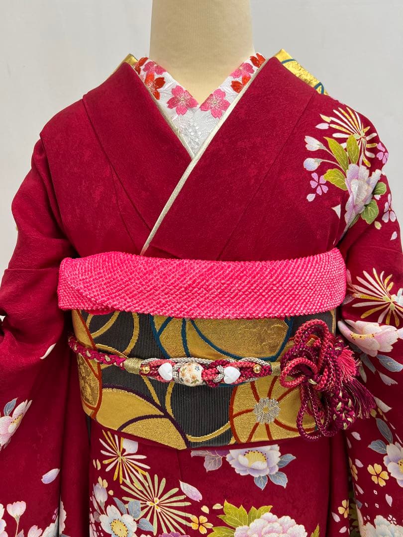 振り袖 フルセット 別誂長襦袢付 赤 成人式 金彩加工 刺繍入り 616