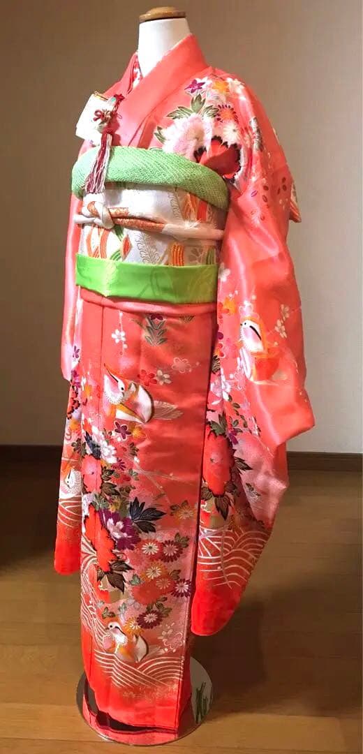 七五三7歳フルセット　サーモンオレンジ　牡丹　おしどり　祝い花❤️