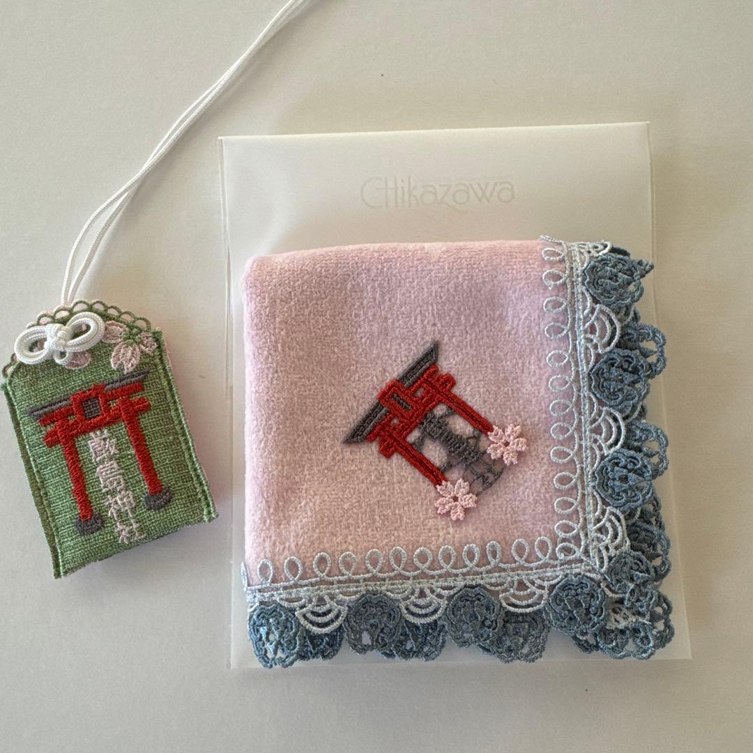 新品 近沢レース 元町 厳島神社 コラボ ハンカチ ピンク お守り セット