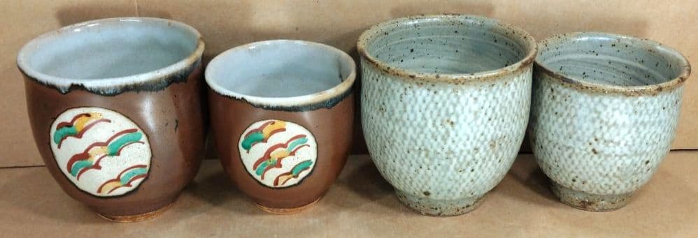 【本物保証】島岡達三 赤繪,象嵌夫婦湯呑 共箱★2セット 人間国宝 美品 益子焼