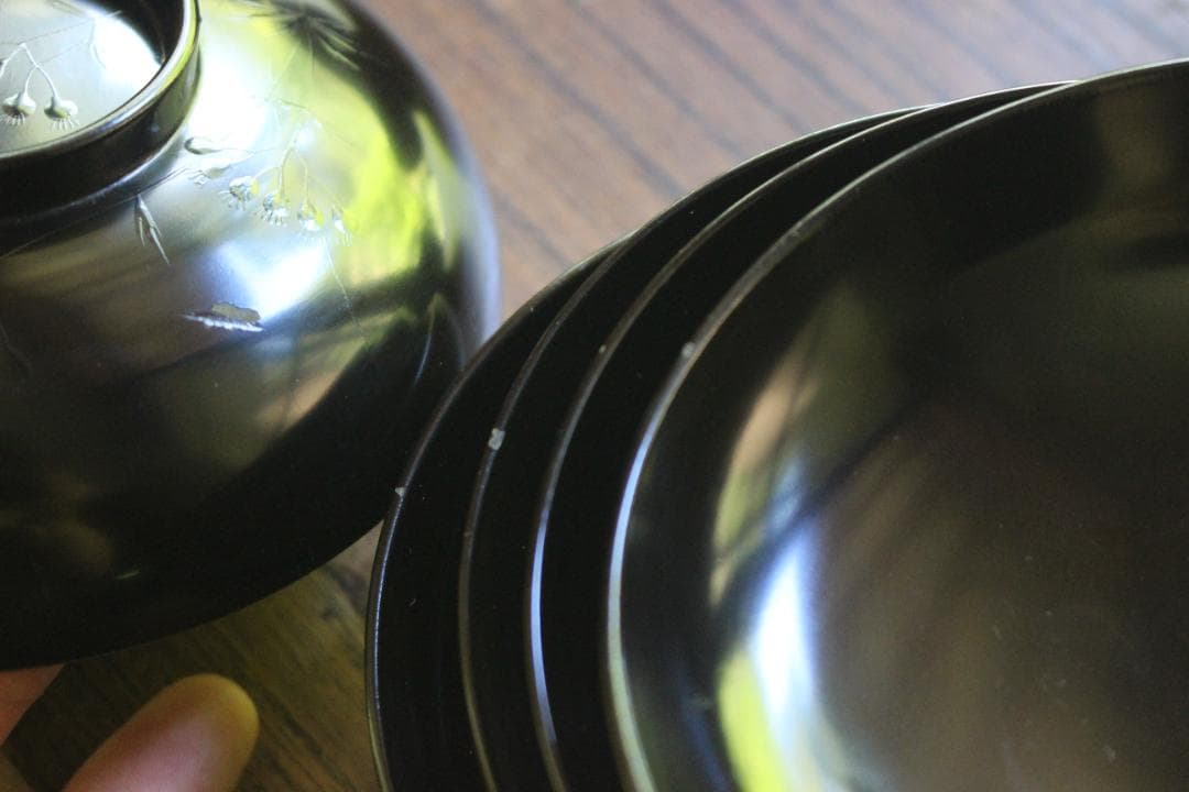 絵柄選択可！風情ある秋草闇蒔絵に見返虫蒔絵のお椀5点（検輪島塗蒔絵椀雑煮椀