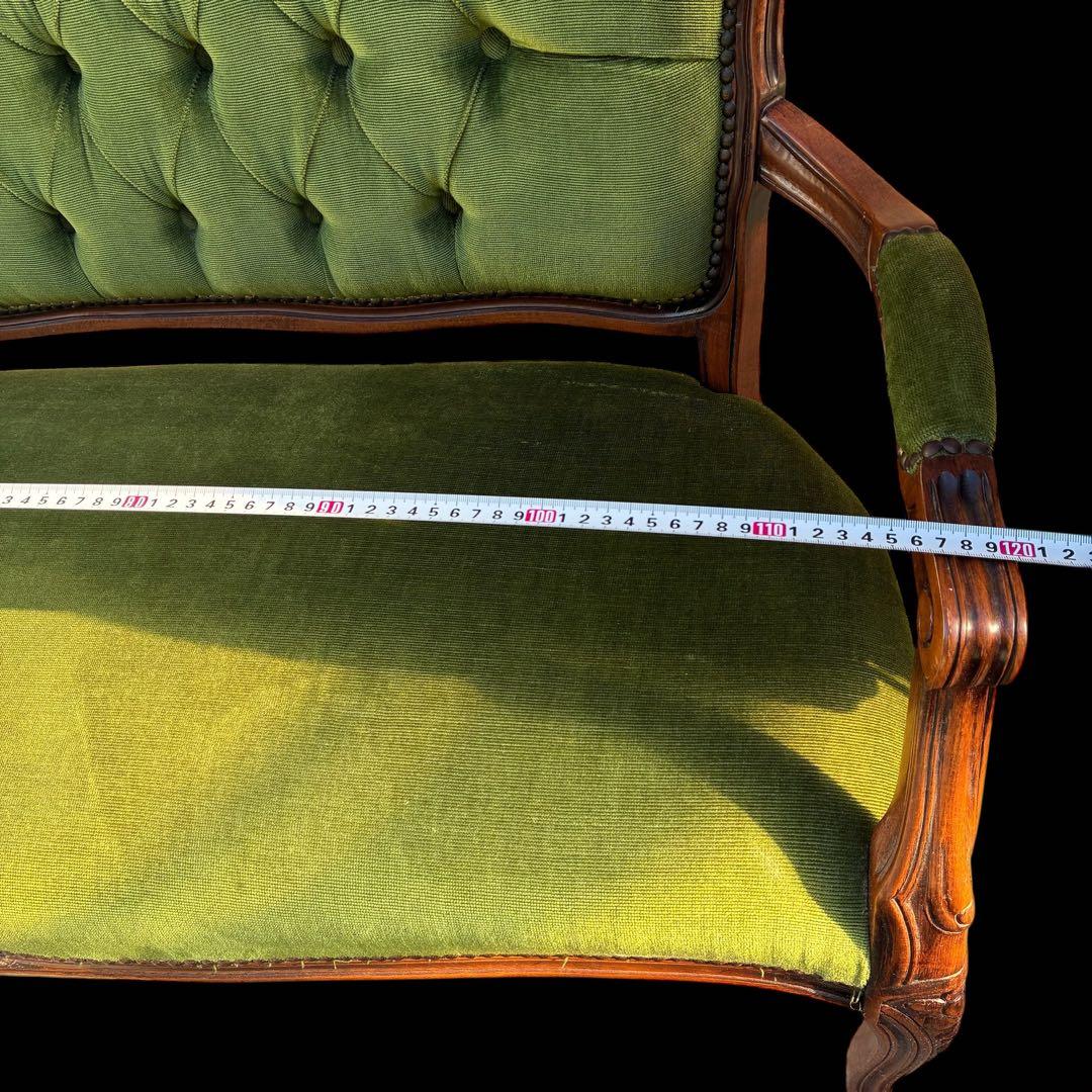 美品】猫足 アンティークソファ マホガニー サロンチェア グリーン