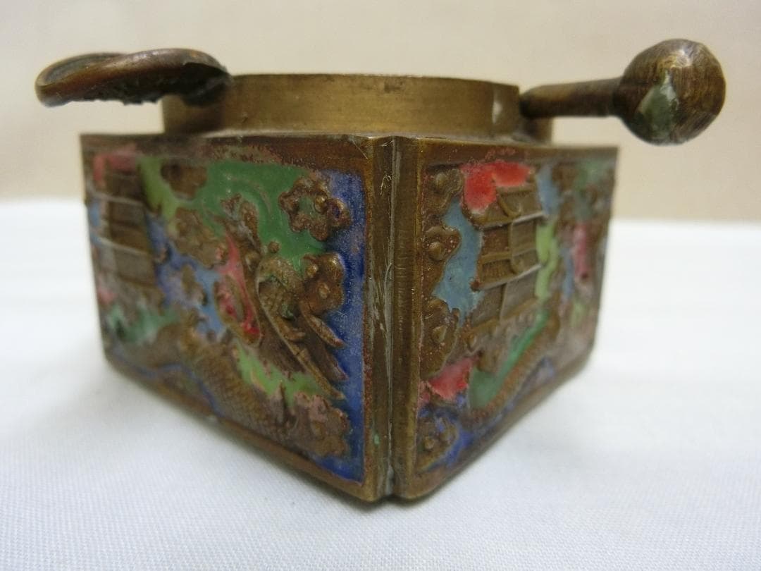 七宝細工！！【七宝容器 3点セット 煙草入れ 灰皿 マッチ立 中国