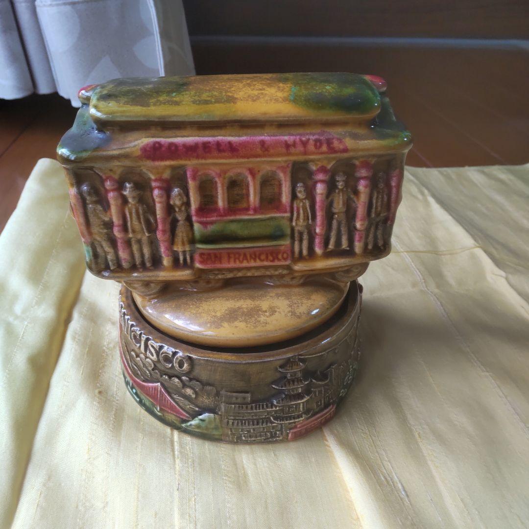 サンフランシスコ ケーブルカー 陶器 回転オルゴール アメリカ