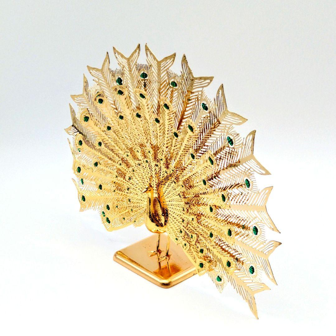 開運孔雀 招福 春邦作 黄金孔雀 金運 縁起物 正月 クジャク ガラス