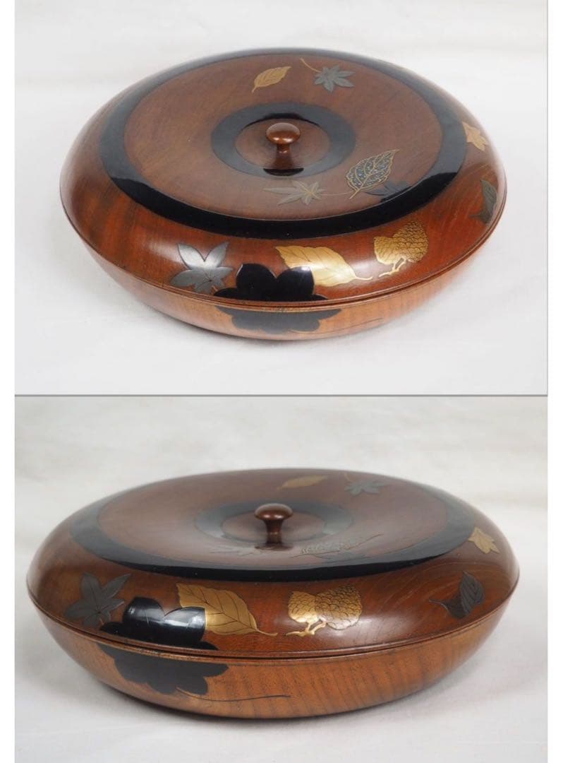 送料無料　時代物　高金蒔絵螺鈿菓子器/喰籠/蓋物　名工作品　秀逸作