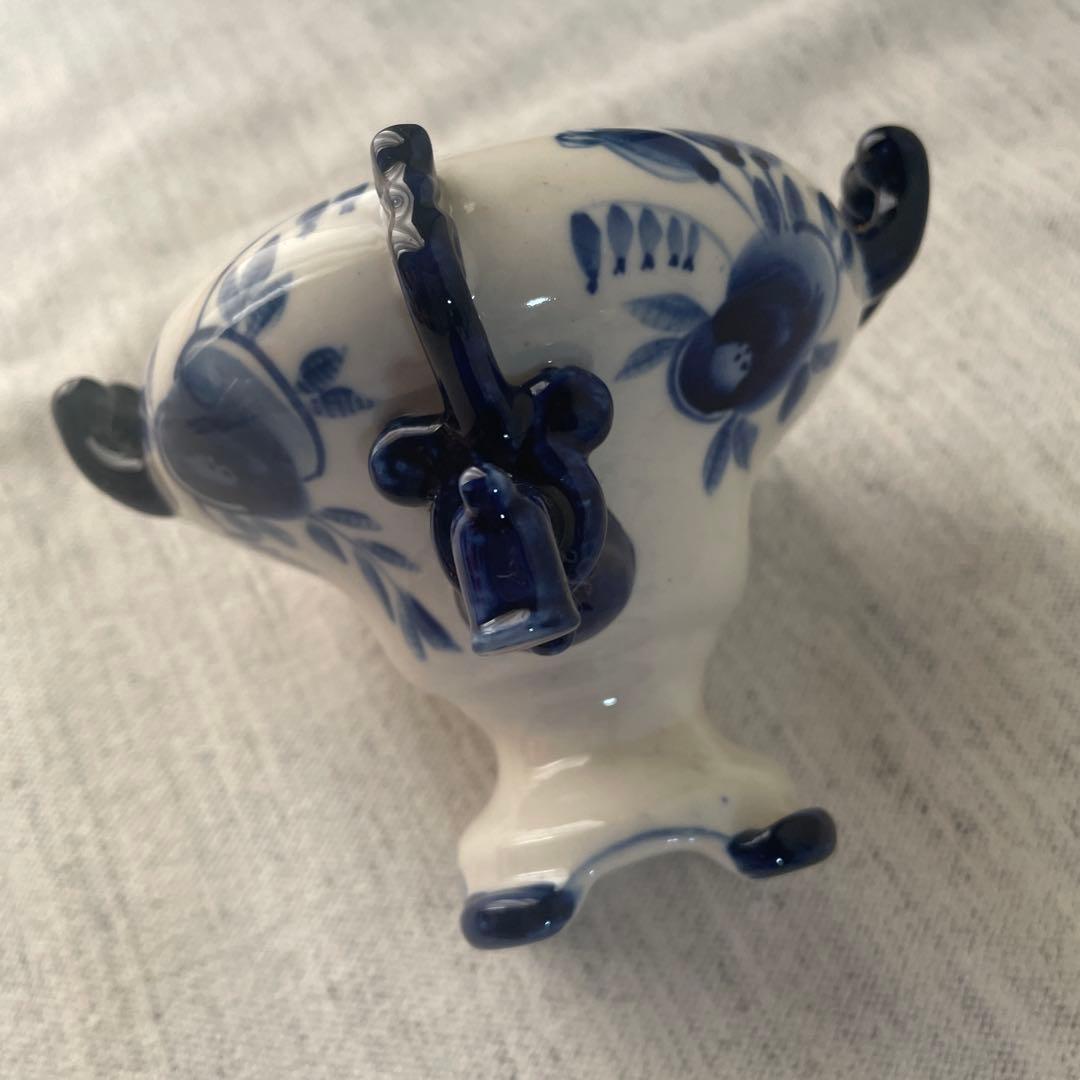【値下げ】ロシア　グジェリ焼き　陶器 サモワール　ティーポット　ブルー　ペア
