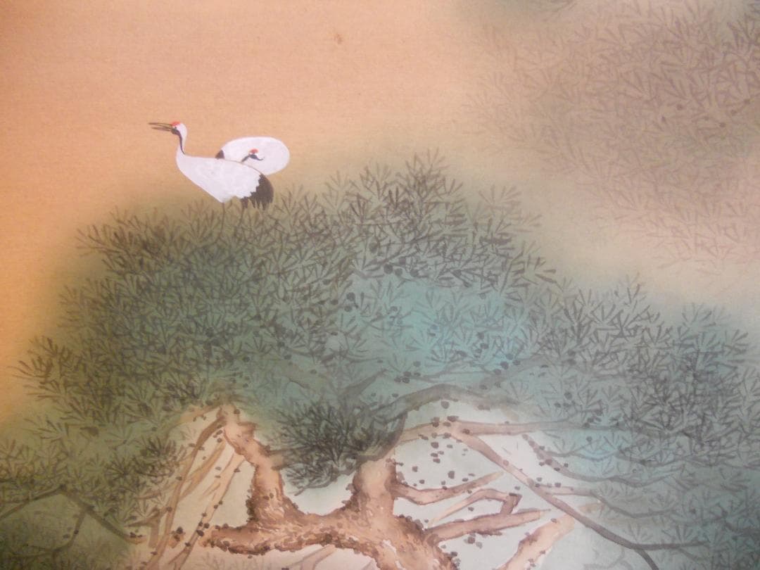 掛け軸 杉浦契雪 老松双鶴 絹本 希少 軸装 茶道具 掛軸 美品 です。