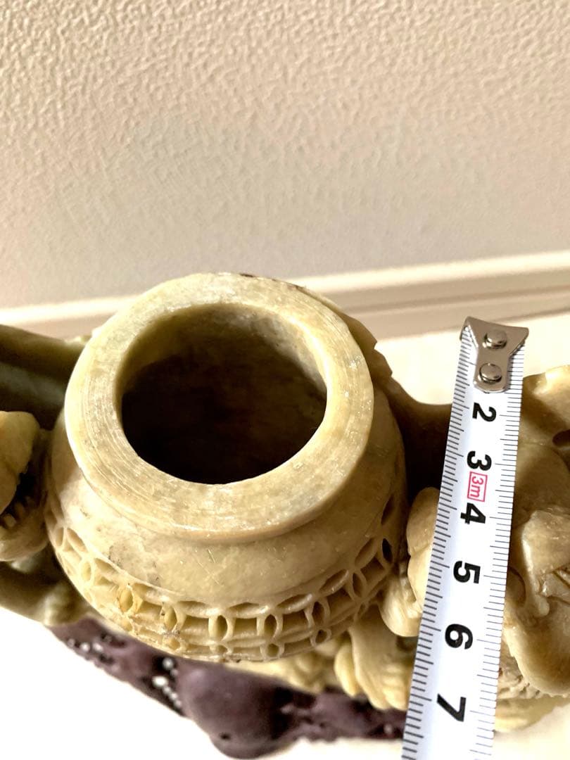 中国』天然石 青田石 骨董彫刻アンティーク 獅子鈕蓋爐 超大香炉 置物(5)