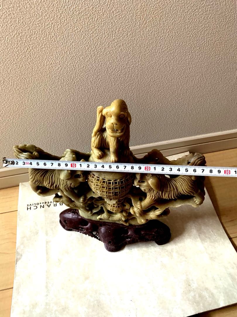 中国』天然石 青田石 骨董彫刻アンティーク 獅子鈕蓋爐 超大香炉 置物(5)