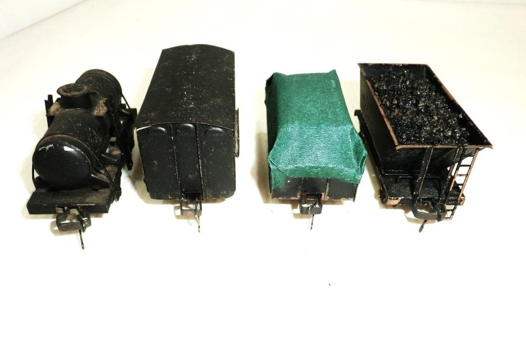 つぼみ堂 HOゲージ Bテンダー蒸気機関車と貨車4種4両 積荷付 外観ジャンク