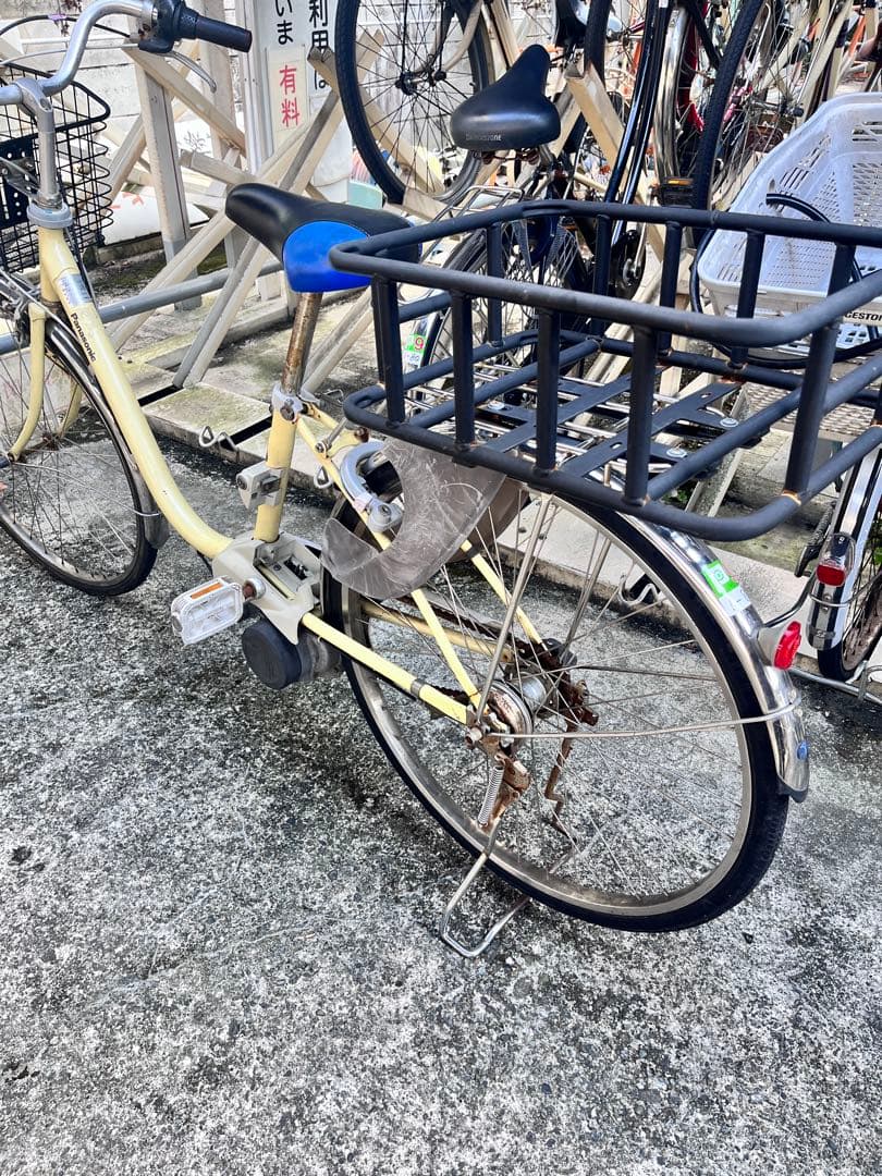 配達用、北鎌倉電5灯電動アシスト自転車 クリーム色 前カゴ付きパナソニック