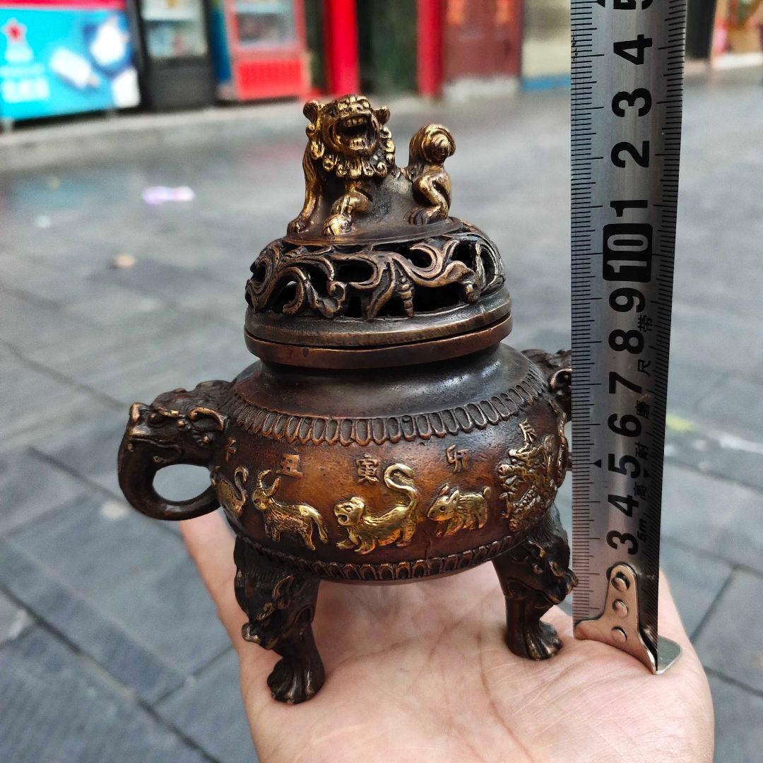 銅細工 十二支薫香炉 三足檀香炉 仏堂 香道具 装飾品 工芸品 美術品 置物