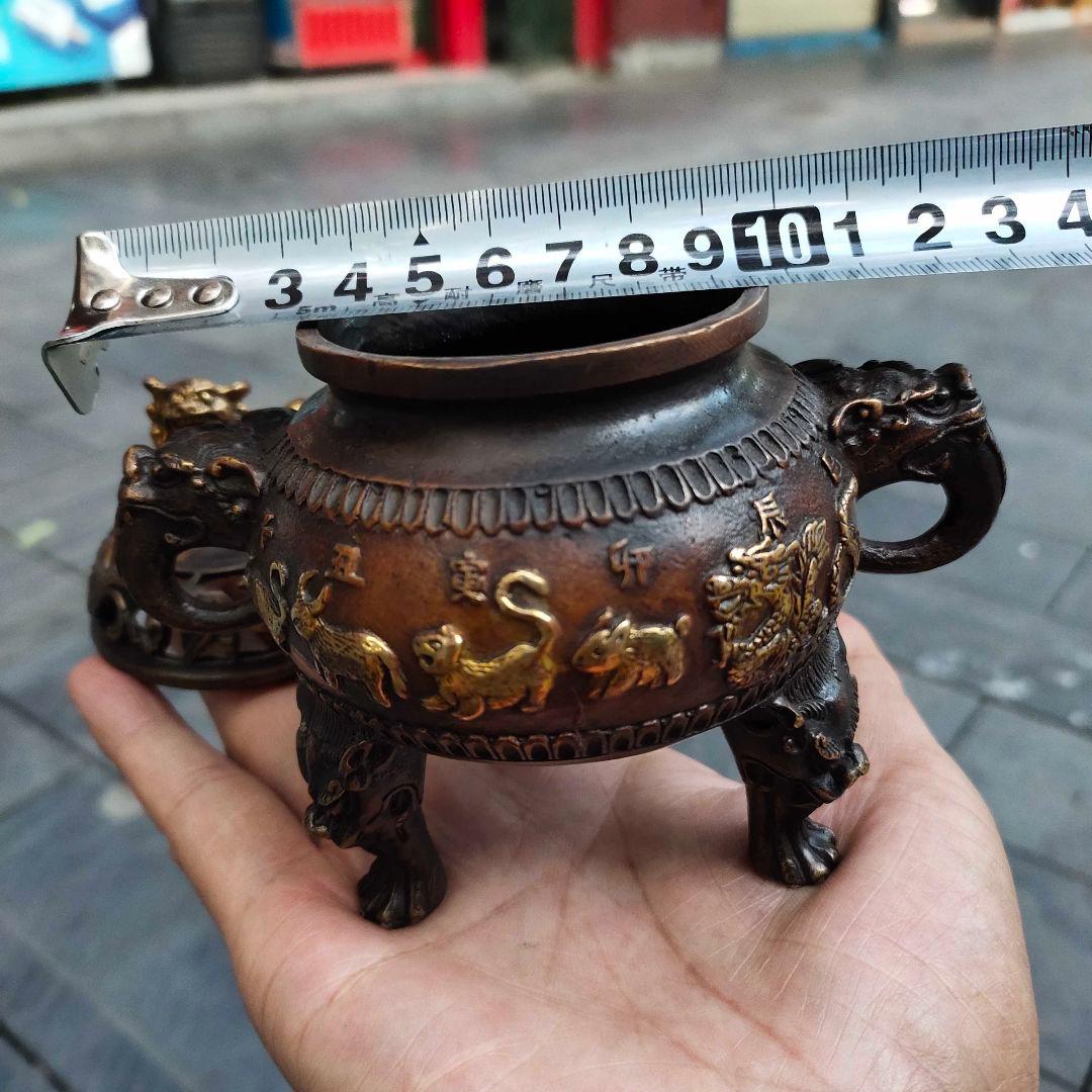 銅細工 十二支薫香炉 三足檀香炉 仏堂 香道具 装飾品 工芸品 美術品 置物