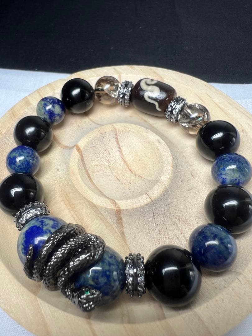 蛇パーツ&天珠で開運と鉄壁の守り⭐︎魔除け厄除け運気UPラピス&モリオン&スモーキ