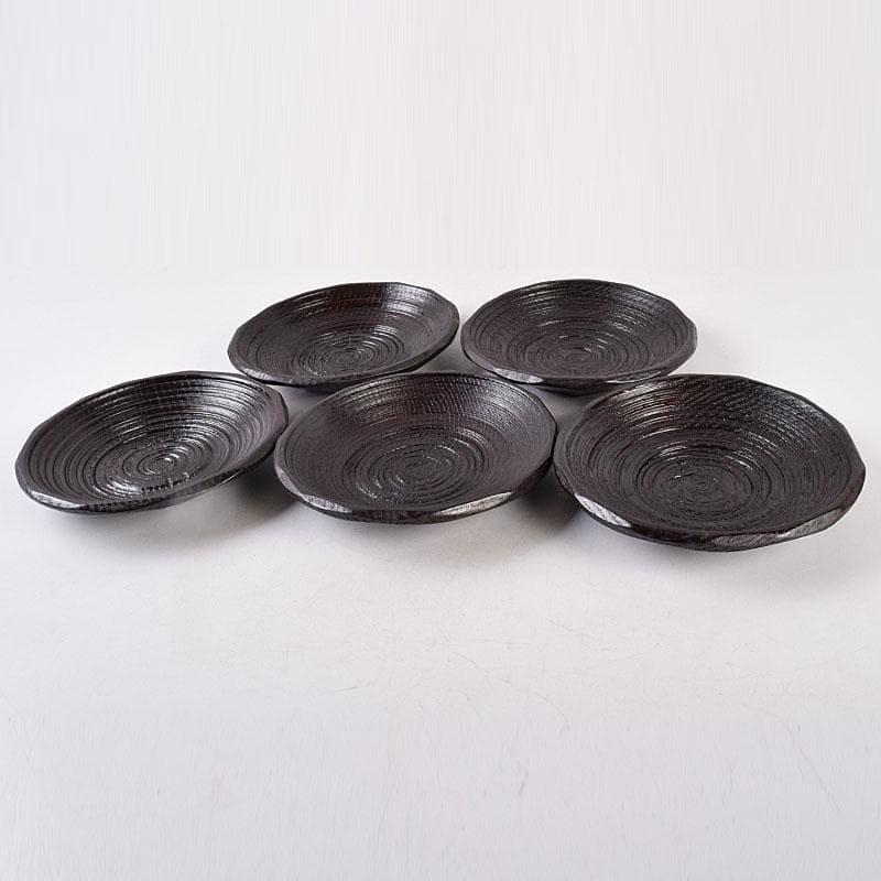 煎茶道具　漆芸家　村瀬治兵衛作　本漆　沢栗　茶托　五客　V　R8903