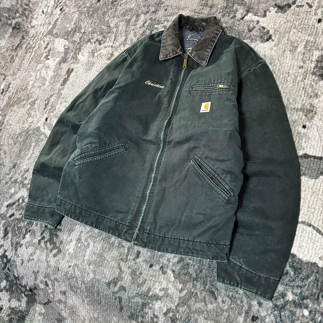 Carhartt デトロイトジャケット 希少グリーン 刺繍デザイン 雰囲気抜群