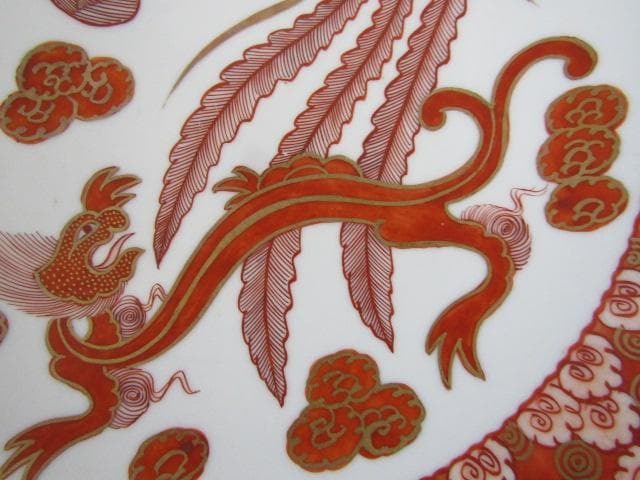 ◇明治期 九谷焼 朝日製 金彩赤絵 細密画 鳳凰文 中皿 5客 Y5-1029◇