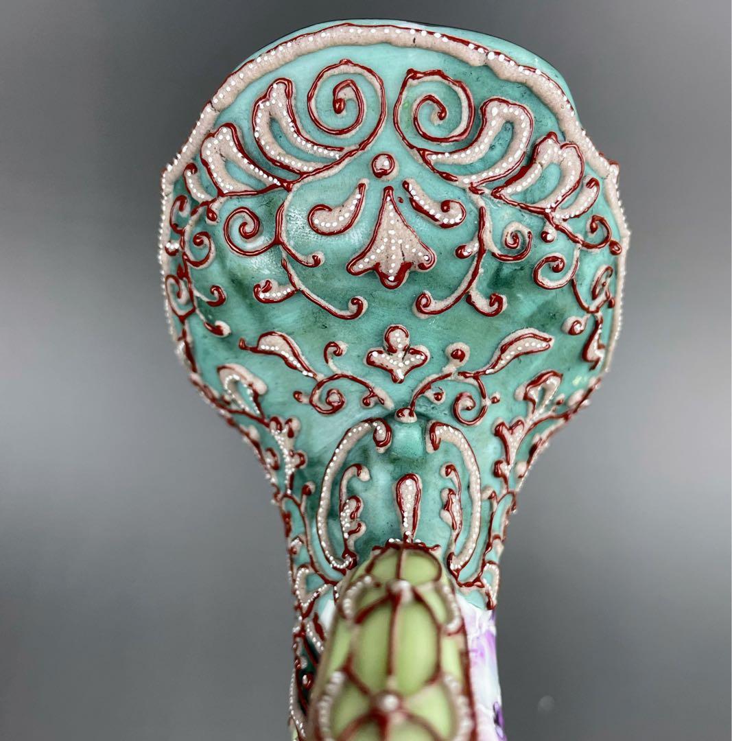 【美品】オールドニッポン ２２．２cm 花紋 一陳盛り花瓶 アールヌーボー様式