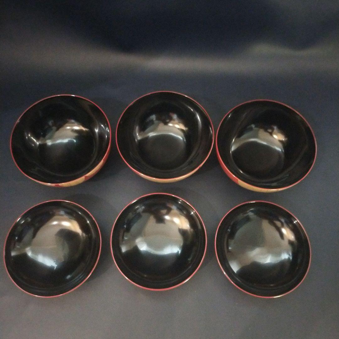 能登輪島塗 朱漆内黒 芙蓉花蒔絵のお椀 5客