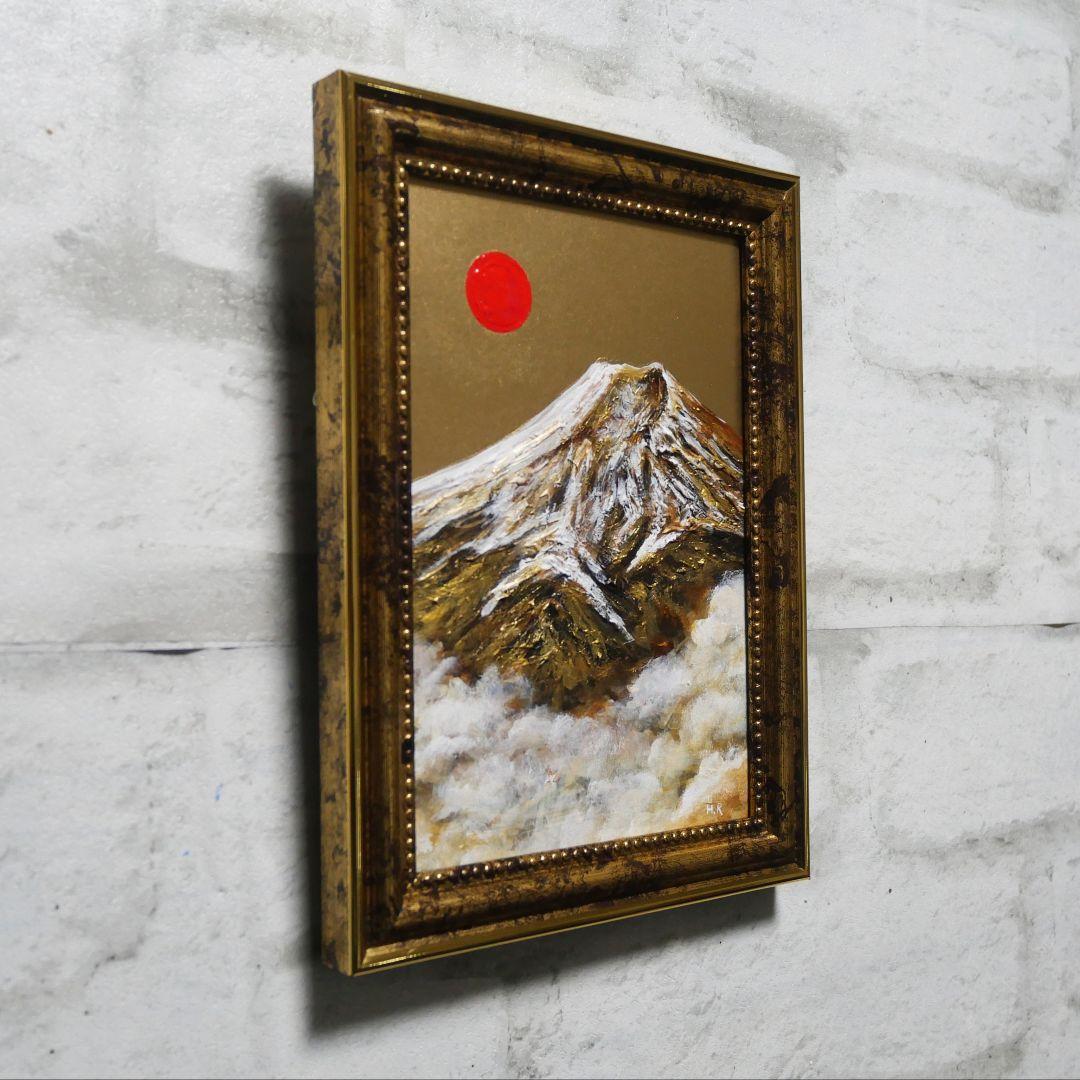 油絵 ミニ絵画【金色の霊峰】