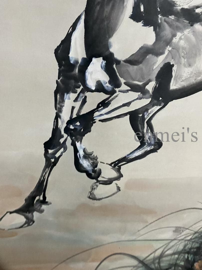 中国古美術 近代 徐悲鴻印款 駿馬画 水墨画 掛軸 宣紙 文房置物 純手描き