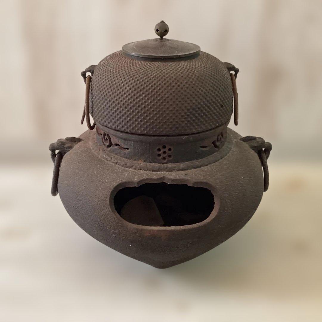 南部鉄器 鉄製茶釜 網目模様の蓋