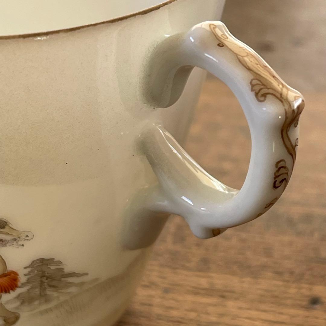 横浜焼 井村製 明治 輸出手 アンティーク カップ＆ソーサー1客 業平東下り