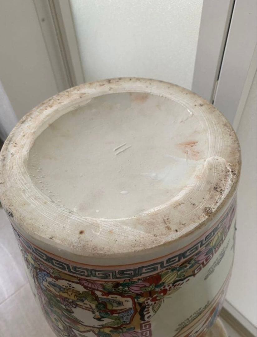 中国古美術 大型雙耳粉彩龍人物花蝶絵高さ62.5