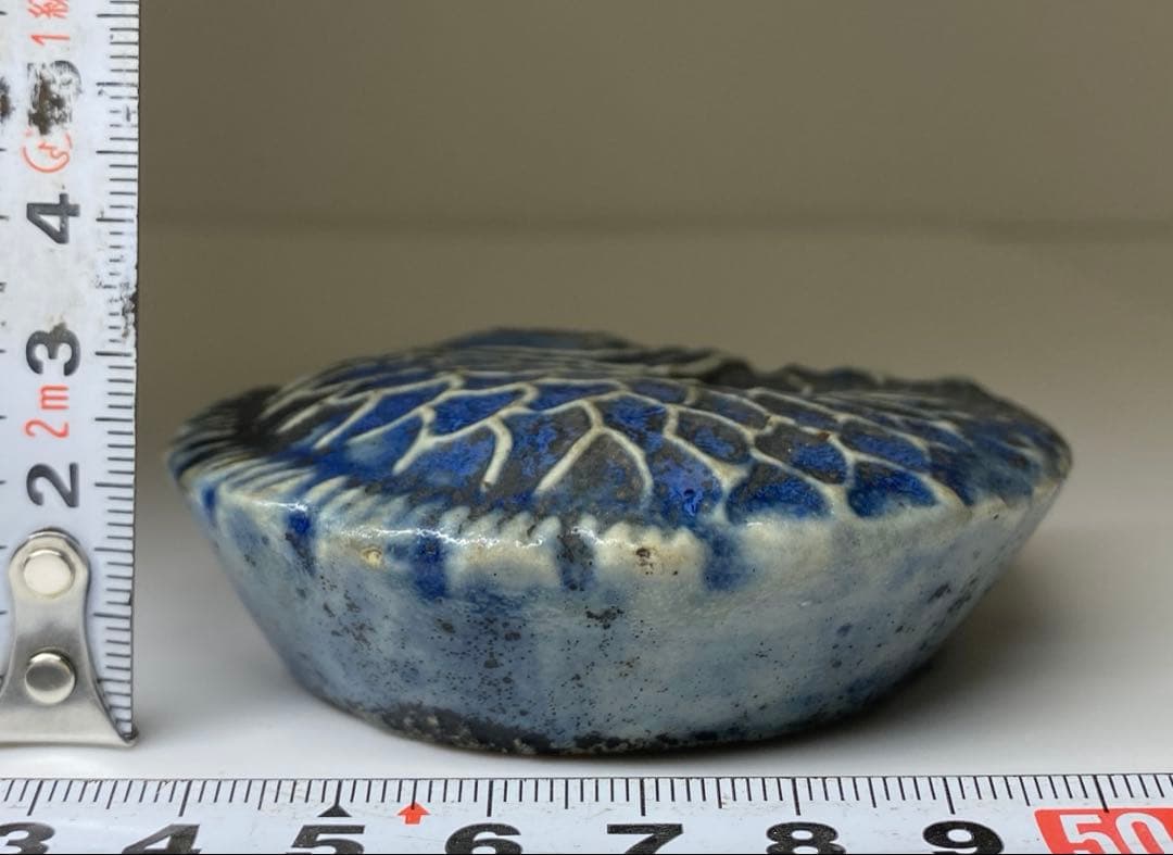 李朝 古窯 染付魚図水滴 幅約8㎝ 東Y7-0331