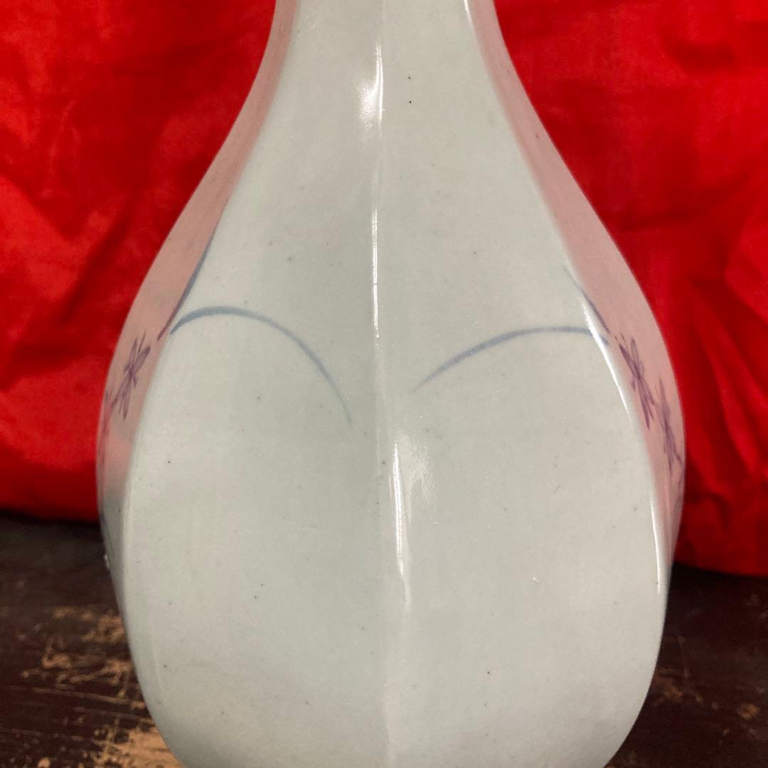 李朝 染付 面取瓶 徳利 秋草文