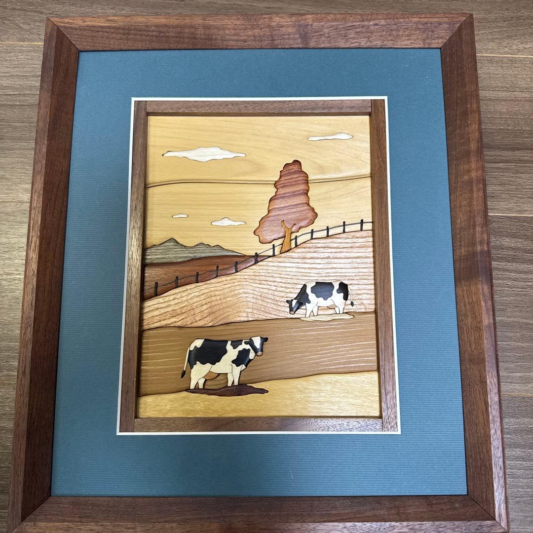 MUKU工房　工房ペッカー　寄木額絵　牧場 MUKU工房 工房ペッカー 寄木額絵 牧場