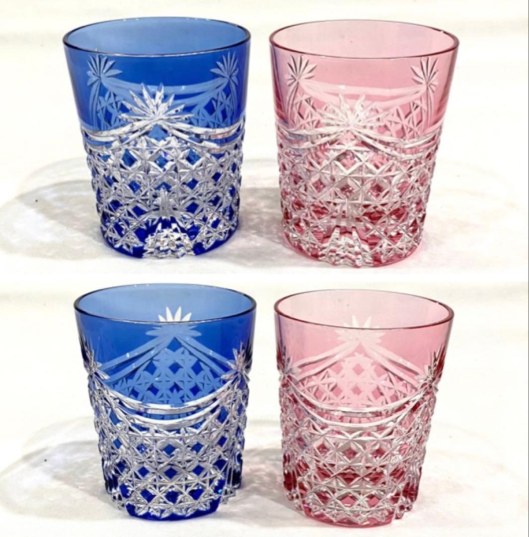 江戸切子／カガミクリスタルの重厚な ”幕襞に四角籠目紋” ペアロック