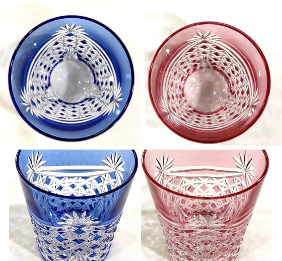 江戸切子／カガミクリスタルの重厚な ”幕襞に四角籠目紋” ペアロック