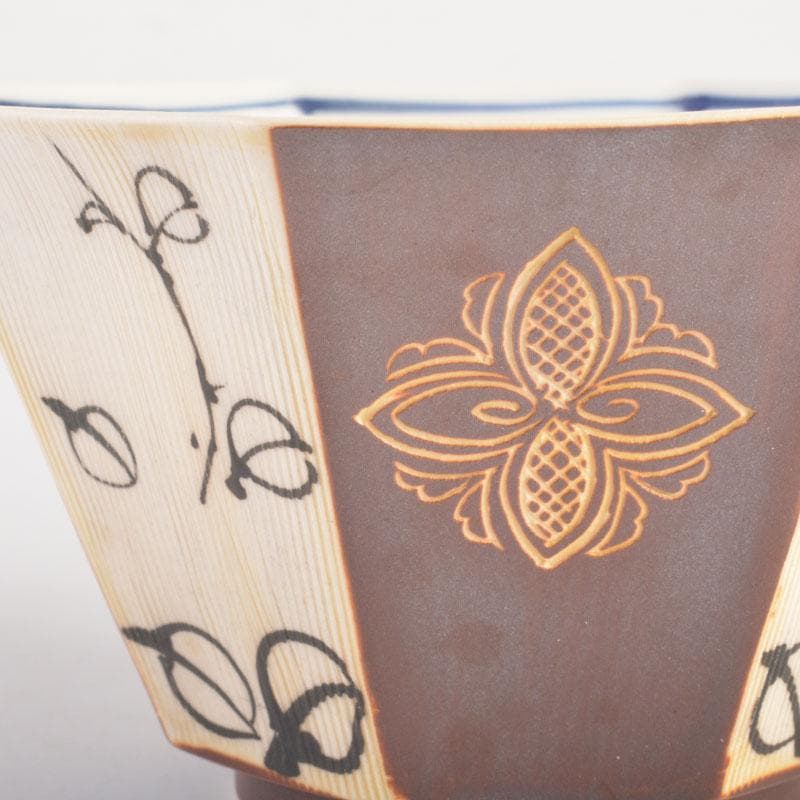 美濃焼 幸兵衛窯 加藤幸兵衛作 鉄絵花草文 八角向付 六客 共箱 C 6857A