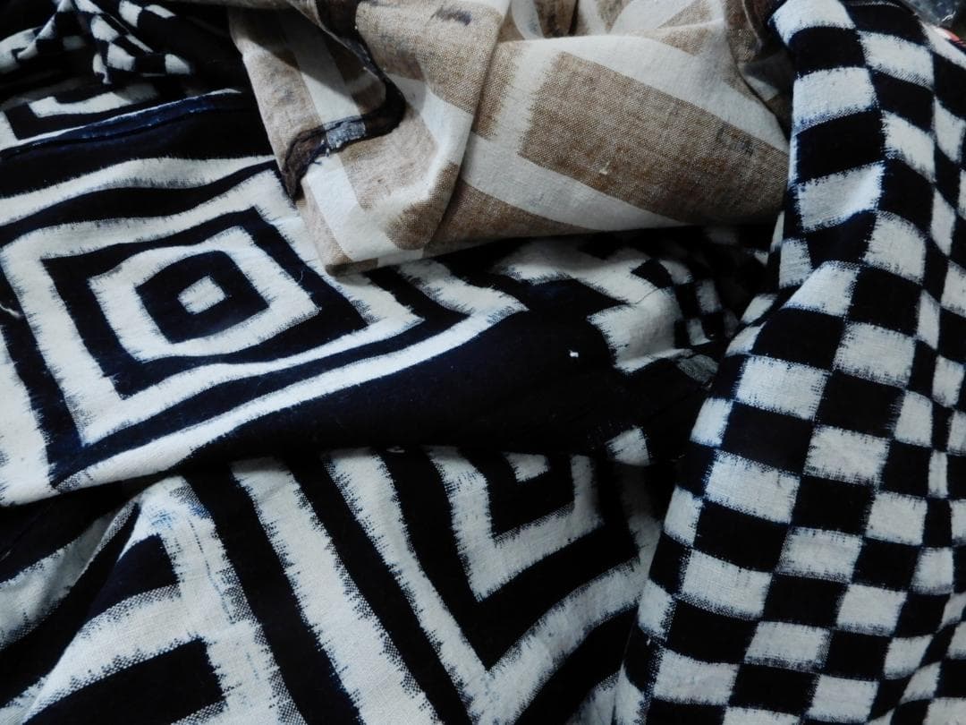 木綿・古布・明治期・手織り藍染・久留米絣・ビルヂング・5巾・一部