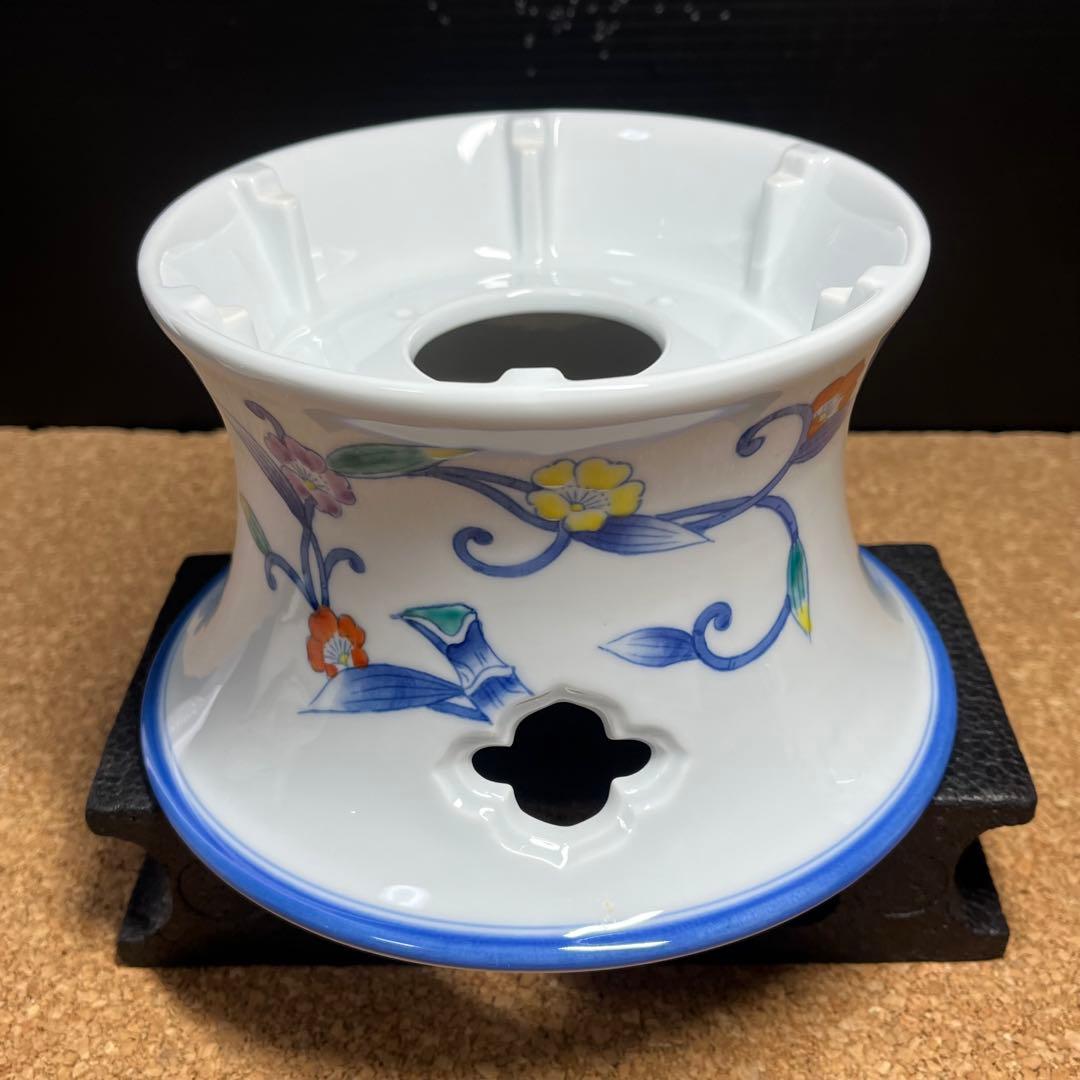 未使用】有田焼.華山萬右衛門窯 染錦枝花酒器/陶器製花枝保冷サーバー
