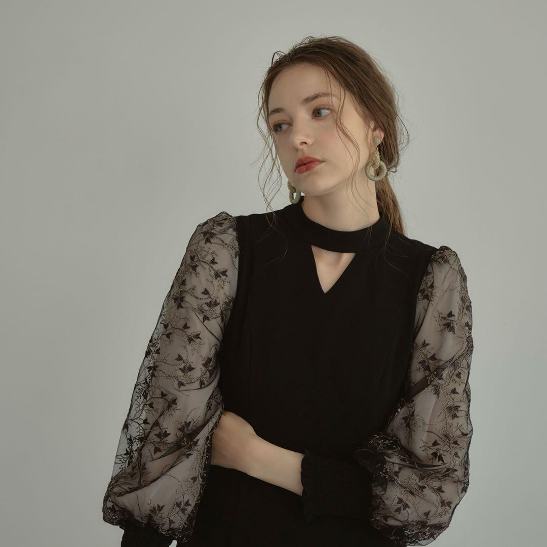 ANDRESD アンドレスド スリーブエンブロイダリードレス ブラック L