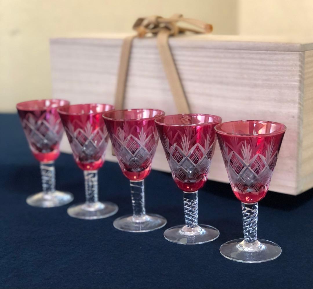 《R》ガラス工芸 江戸切子 グラス5客 木箱　250925あ4