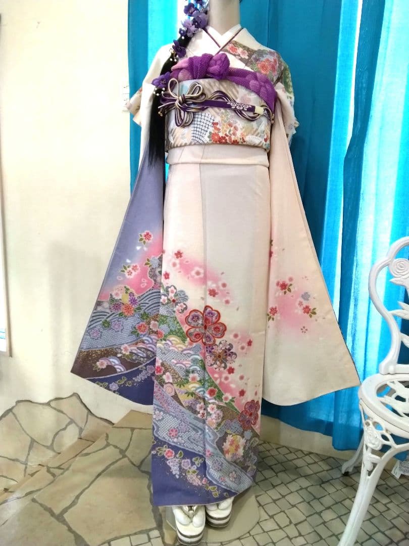 振袖フルセット、正絹振袖、成人式、重ね衿帯揚げ帯締め、西陣袋帯